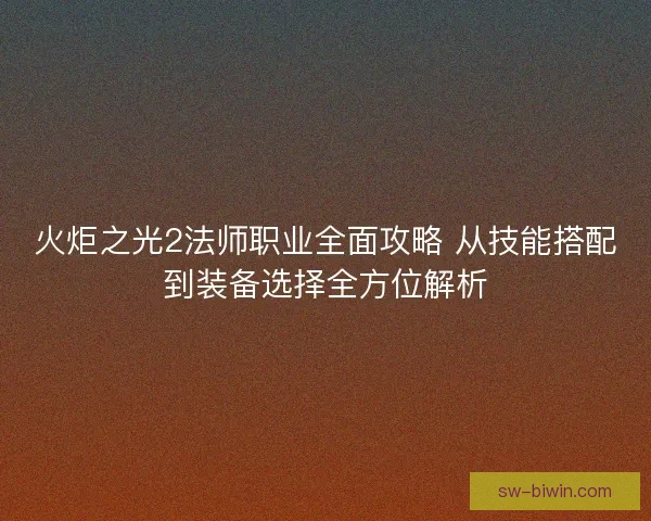 火炬之光2法师职业全面攻略 从技能搭配到装备选择全方位解析