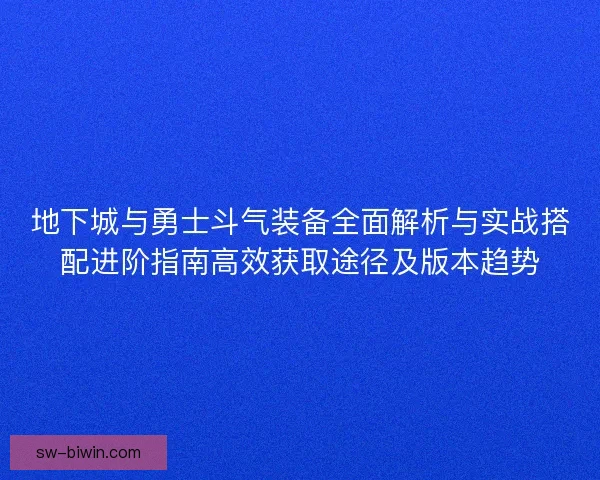 地下城与勇士斗气装备全面解析与实战搭配进阶指南高效获取途径及版本趋势